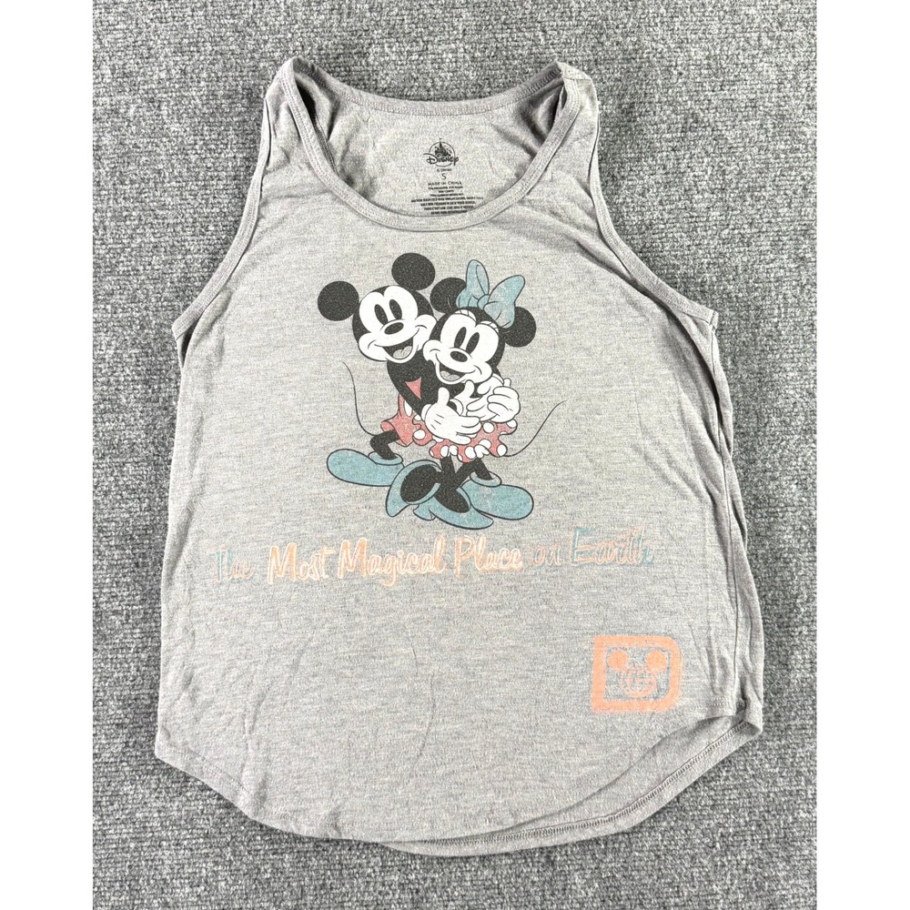 Disney Parks Mickey Minnie Mouse Gray Tank Top Most Magical Place on Earth Small - Picture 1 of 6